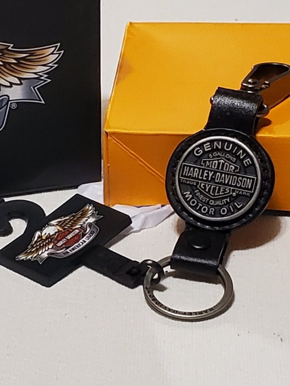 Harley-Davidson Vintage LEATHER Keychain - Brand New W/tag (& giftbox)